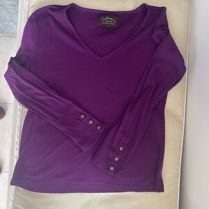 Lauren Ralph Lauren Purple V-Neck Long Sleeve With Buttons Logo Top M